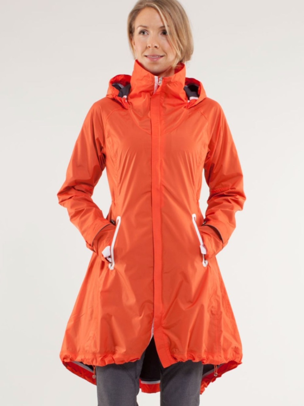 Lululemon Ride On Raincoat Womens 4 Orange Gray Reflective Athleisure Gorpcore